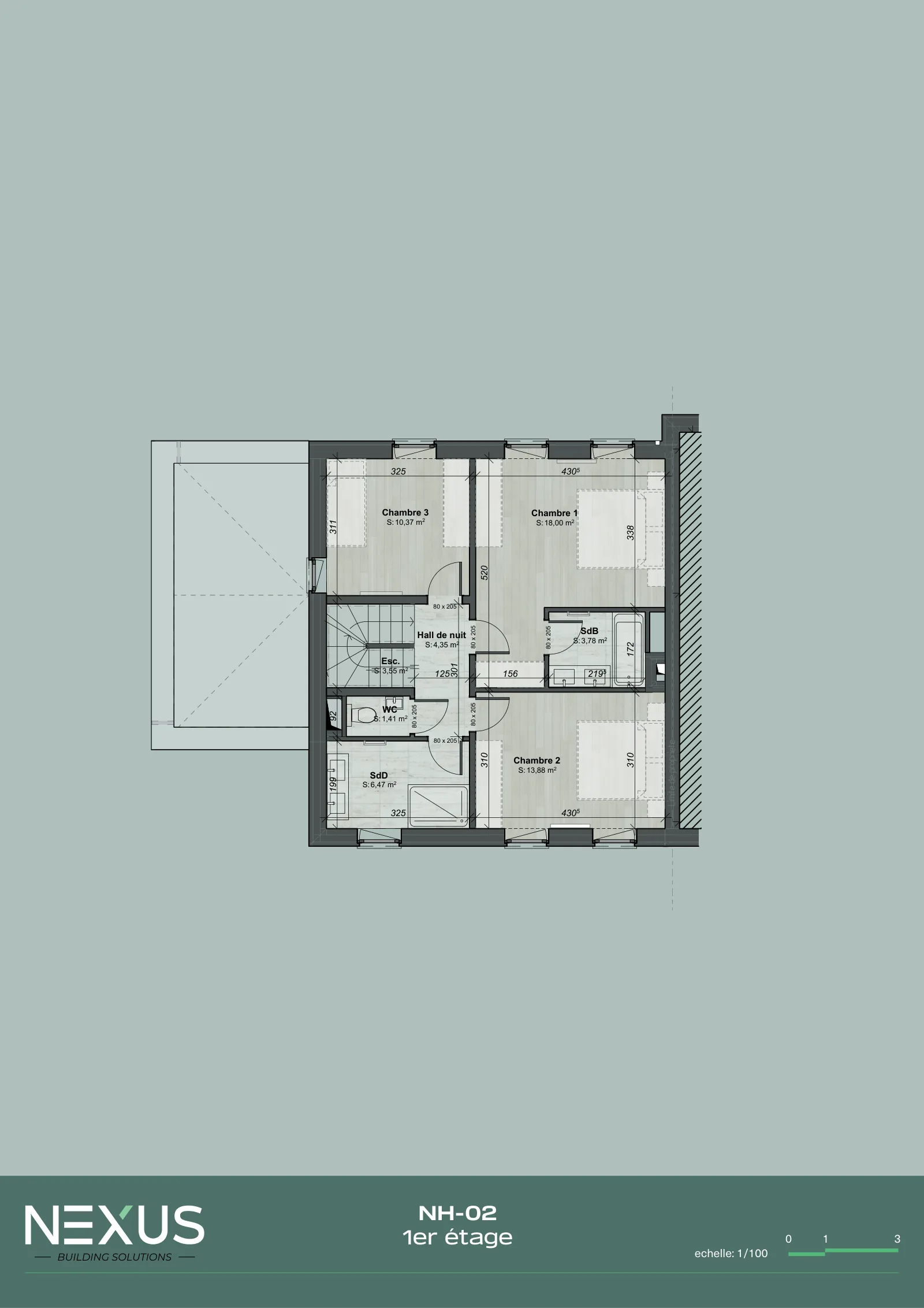 Plan des Modells NH-02 — 1. Obergeschoss