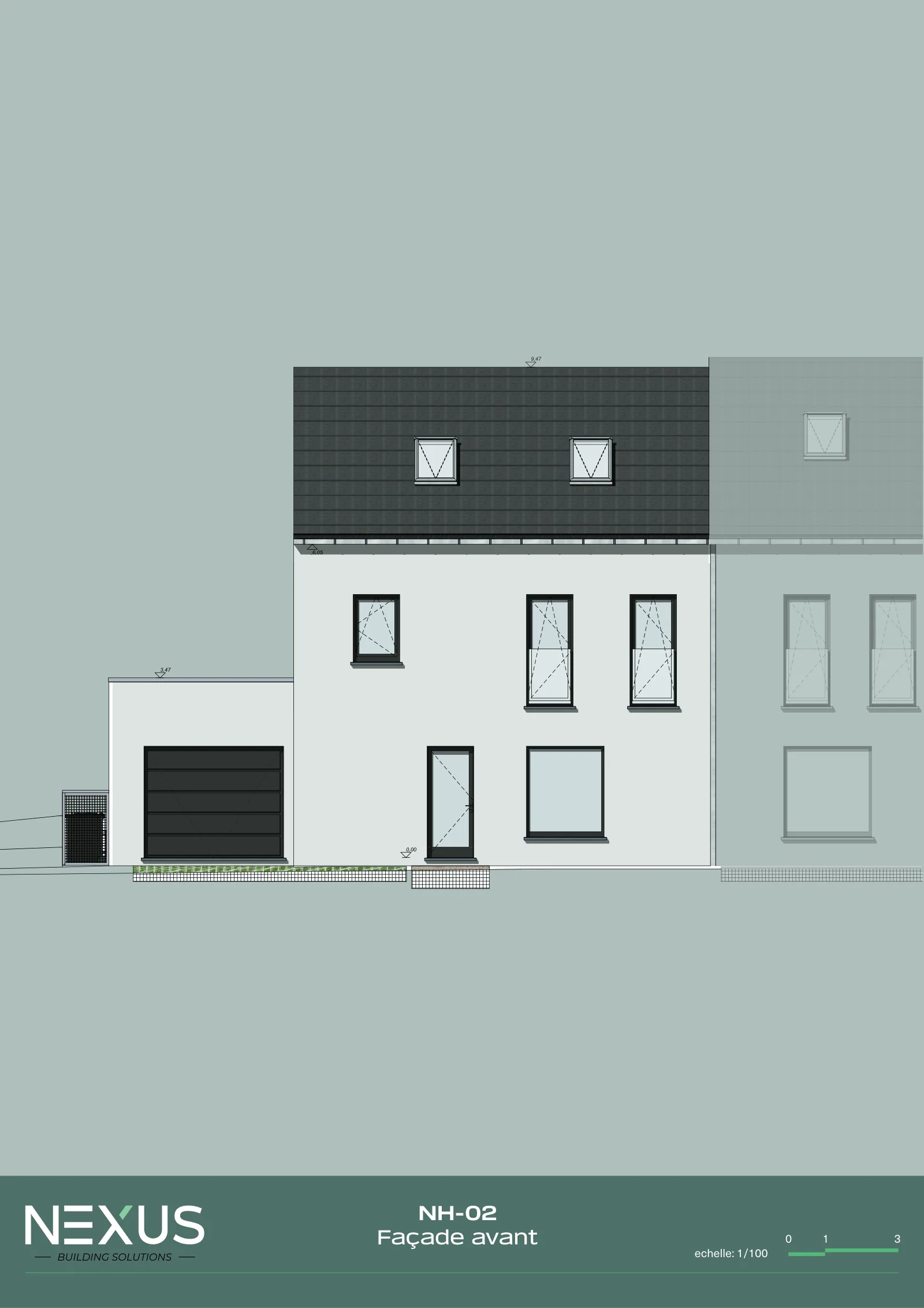 Plan des Modells NH-02 — Vorderfassade