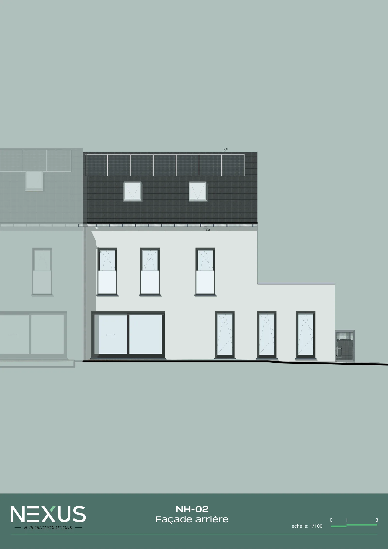 Plan des Modells NH-02 — Rückfassade